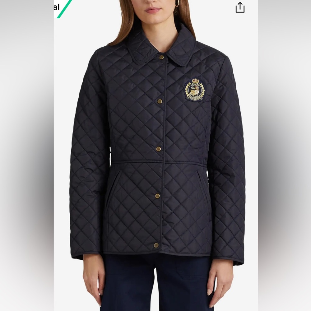 Lauren Ralph Lauren Navy Quilted Crest Logo Puffer Jacket Womens Size L